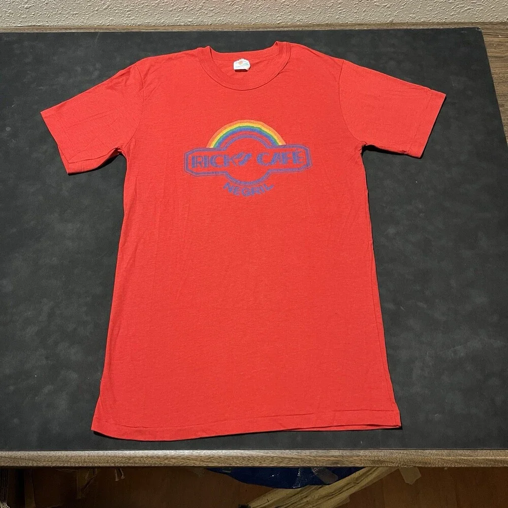 Vintage 1970s Shirt Rainbow Ricks Cafe people power movement protest Gay Lesbian